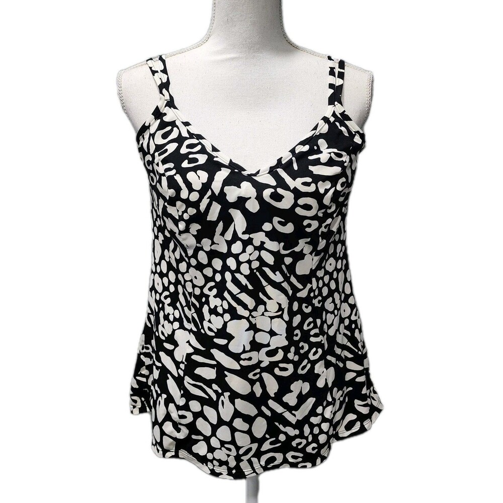 Miraclesuit Women's 10  Black White Animal Print Tankini Adjustable Strap Top